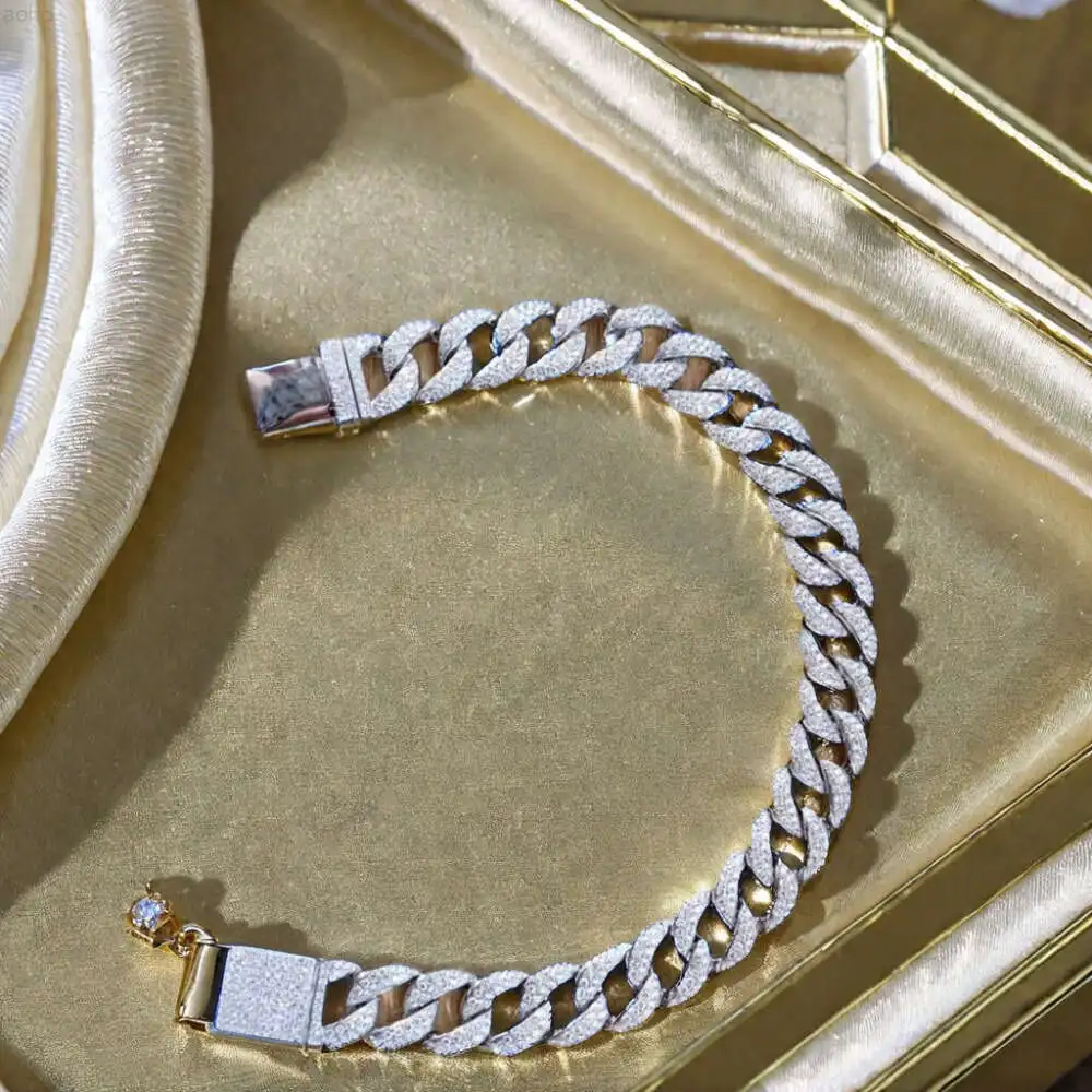 Мужской браслет из серебра 925 пробы с муассанитом 6-20 мм