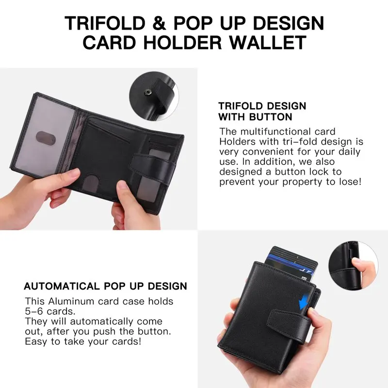 Pop up Wallet for Men Card Holder RFID Blocking  Wallets Minimalist Card Case with Coin Pocket
