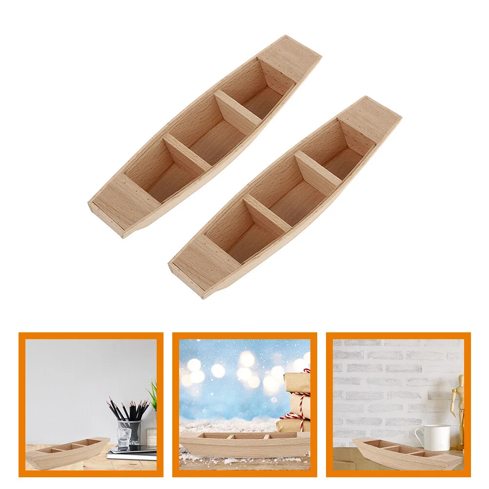 

2 Pcs Small Wooden Boat Crafts Ornament Shaped Decor Table Top Desktop Automobile Crafting Model For Decoration Child Kids Toy