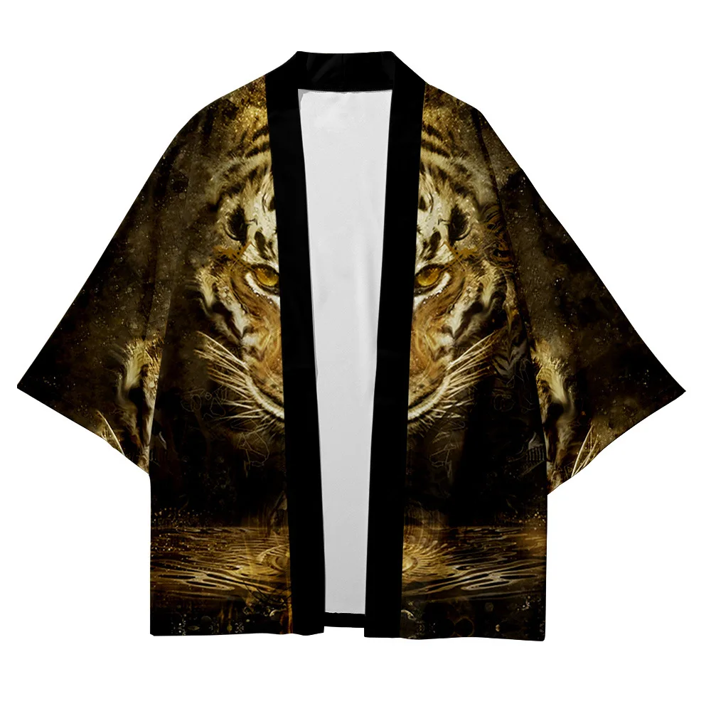 

Trendy Men women Japanese kimono traditional art animal tiger casual loose thin coat Asian kimono cardigan Boy girls