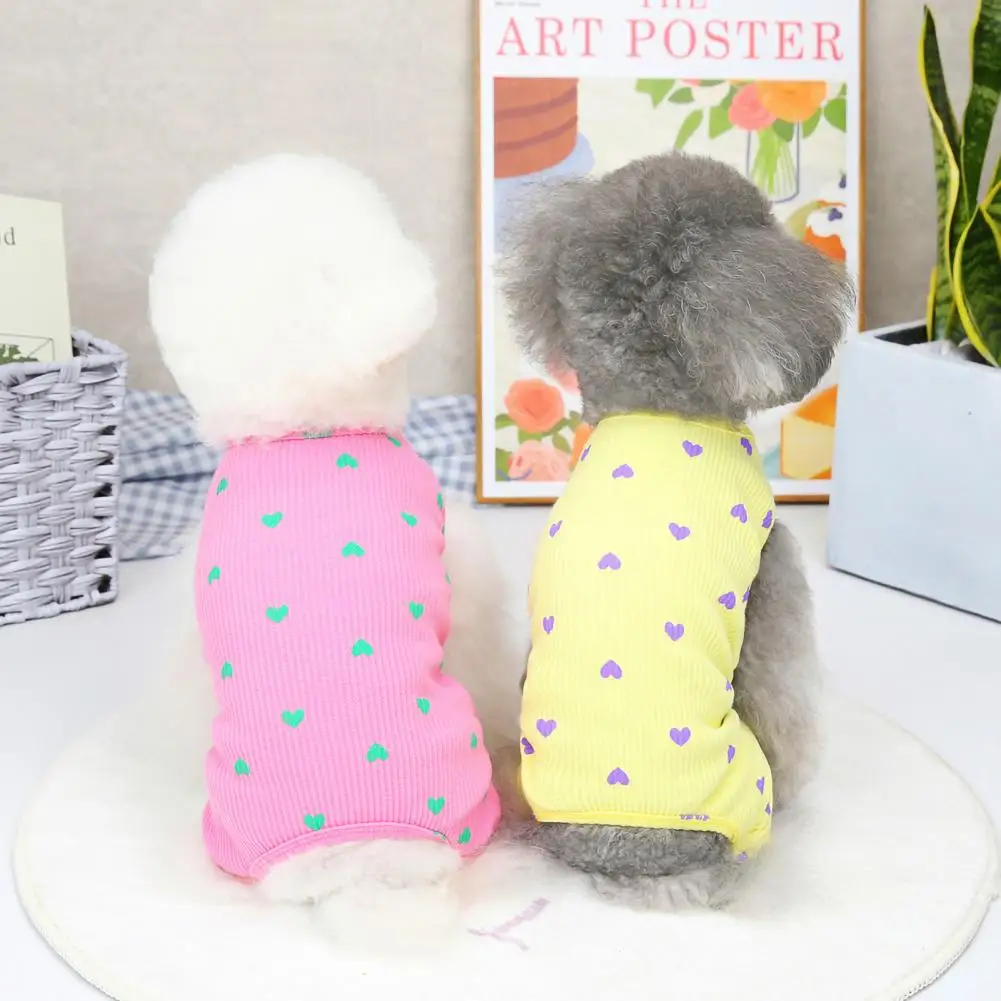 Simple Dog Bodysuit Wrinkle-free Comfy All-season Teddy Four-legged Love Heart Print Cute Clothes