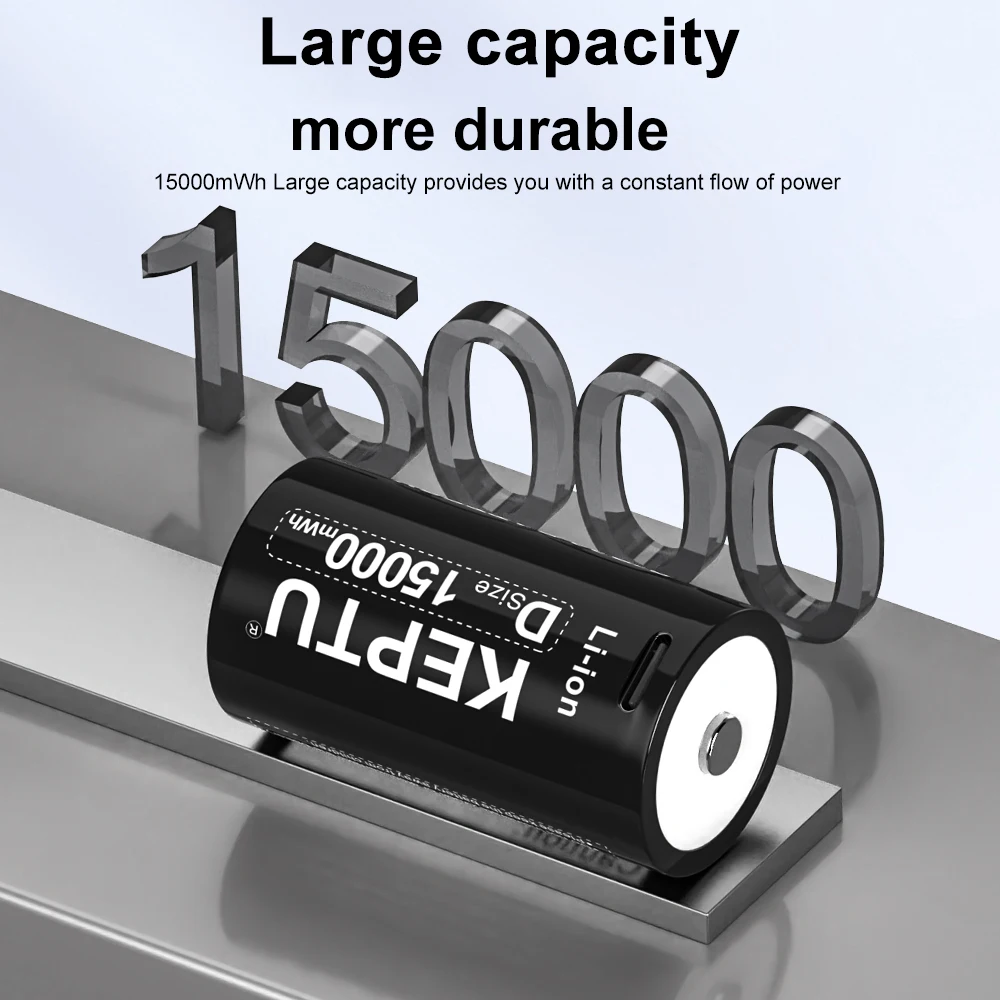 Литий-ионная аккумуляторная батарея 1 5 В размера D 15000 мВтч с USB-зарядкой для