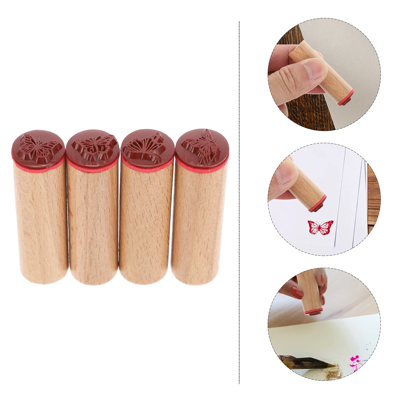 

4Pcs Wooden Rubber Stamp Set and Floral Pattern Vintage Stamps Decorative Round Rubber Seal for DIY Scrapbooking Making