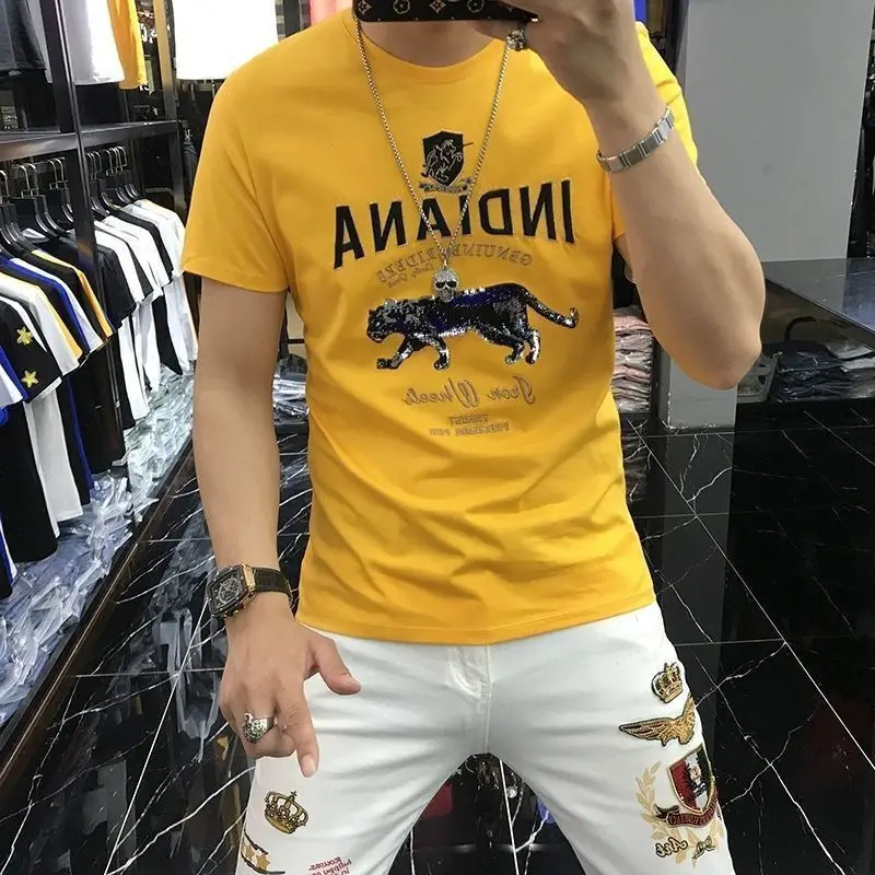 

Men's summer short sleeve T-shirt personality fashion printing handsome round neck short sleeve shirt top