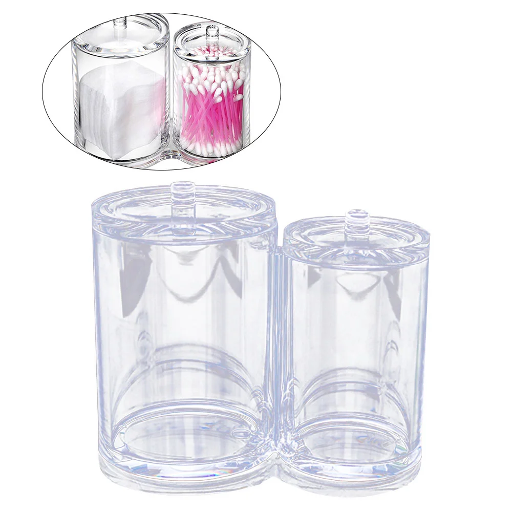 

Cotton Swab Holder Organizer Storage Box Dual-compartment Acrylic Round Cotton Pad Container Case (Transparent)