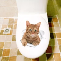 funny cat wall stickers for toilet bathroom decoration cartoon kitten animal mural art diy home decals 3d posters