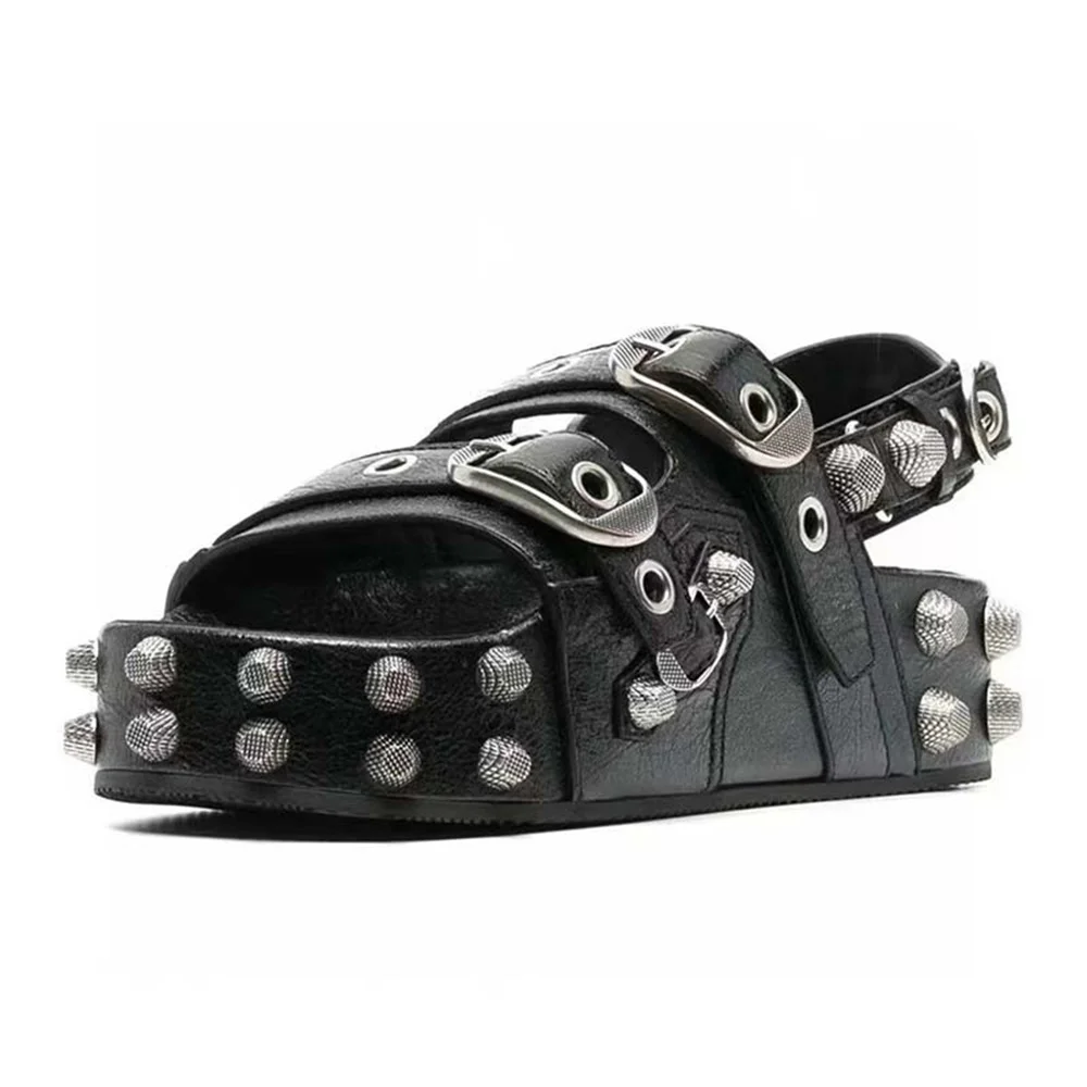 

2024 Summer Fashion Women's High Stiletto Heel Round Toe Hasp Sandals Sexy Rivet Hollow Out Belt Buckle