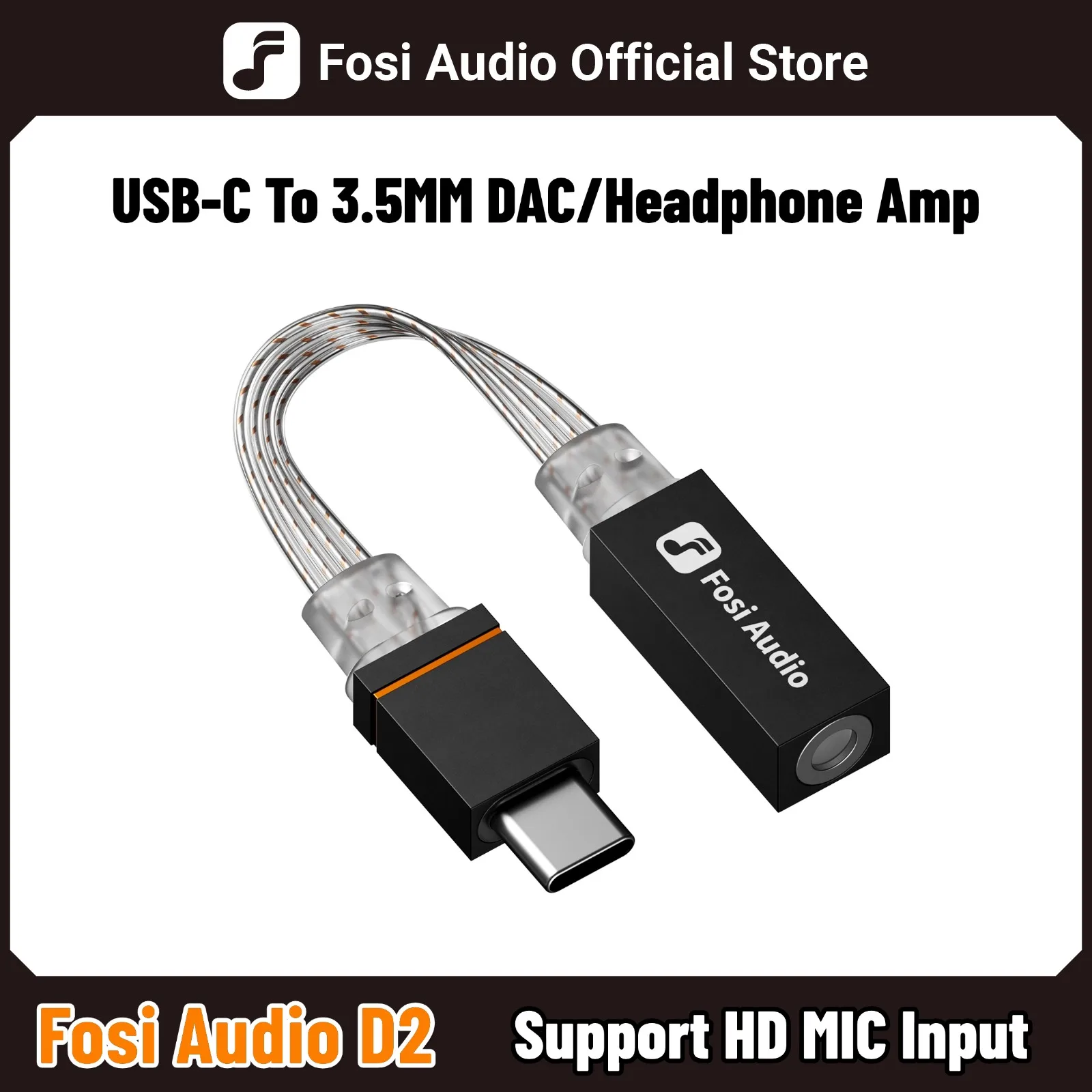 Фото Аудиоусилитель Fosi Audio D2 USB DAC для наушников, алюминиевый адаптер USB-C на 3,5 мм с поддержкой микрофонного входа №1
