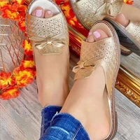 women slippers butterfly knot casual flats peep toe solid color fashion nonslip ladies slides plus size female footwear 2022