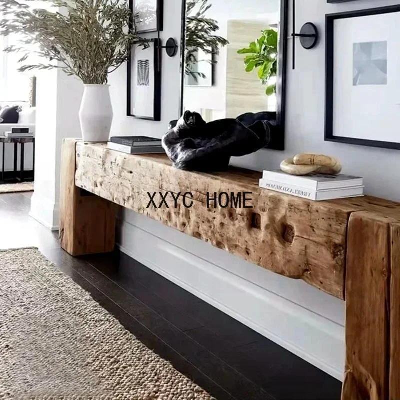 Бревенчатый длинный узкий стол Консольные столы из цельного дерева натурального