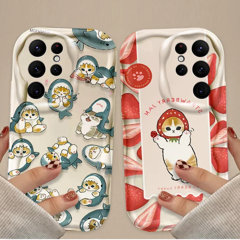 Чехол для Samsung Galaxy S24 Ultra S23 S22 Plus S21 S20 FE A25 A55 A35 A15 A16 A05 A05S A06 Cute Cartoon Shark Mofusand Cat Phone