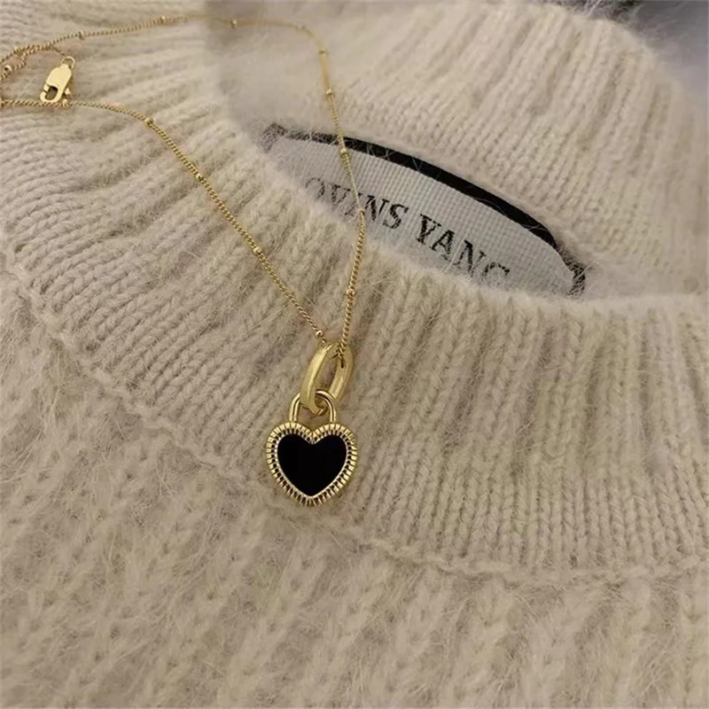 2023 Vintage Double Sided Heart Pendant Necklace For Women Girl Clavicle Chain Choker New Fashion Trendy Jewelry Gift Party