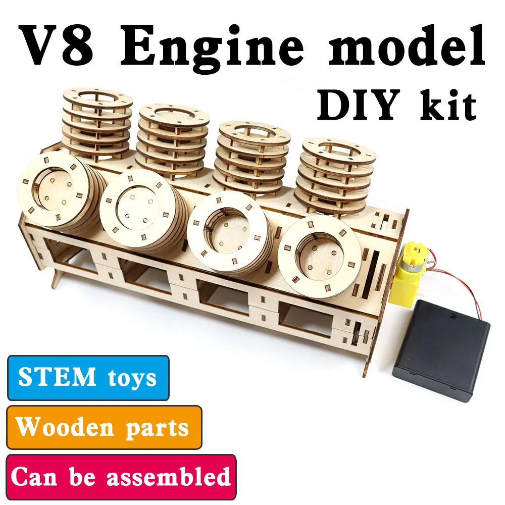 V8 Engine DIY Kit Assembly of car engine parts children educational Wooden toys teaching equipment Working principle simulation