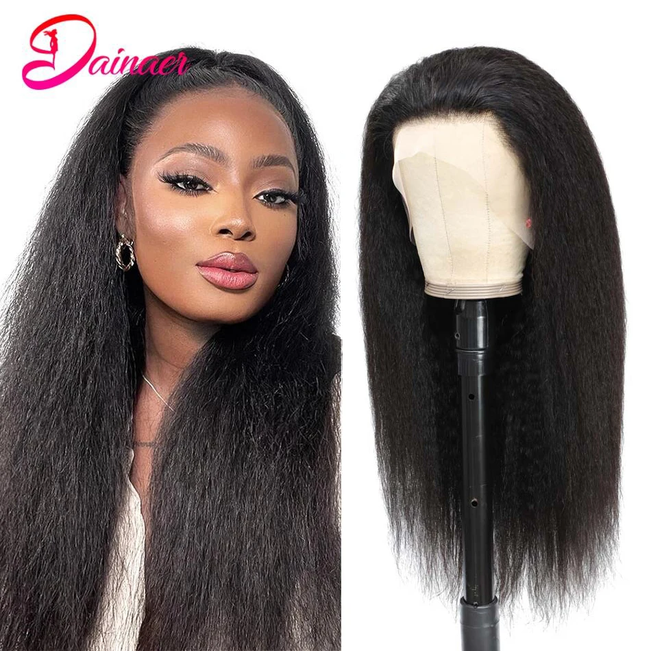Malaysian Kinky Straight Wig 13X4 HD Lace Frontal Human Hair Wigs 250% Yaki Human Hair Lace Front Wig Pre Plucked Remy Hair Wig
