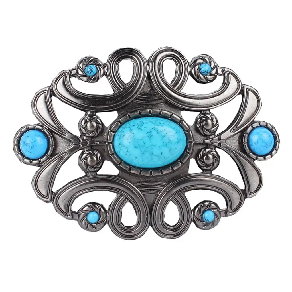 

Novelty Blue Faux Turquoise Hollow Western Cowboy Belt Buckle Indian Boho