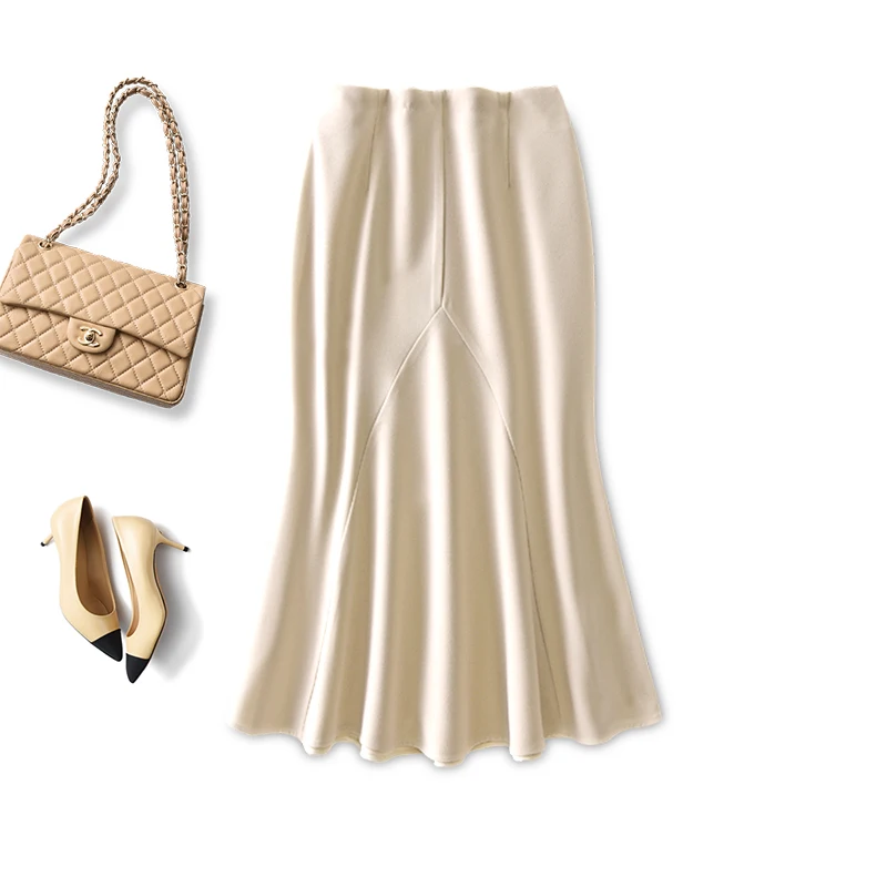 

Женская юбка-годе из ацетатного полиэстера, однотонная офисная юбка до середины икры с высокой талией, 2022