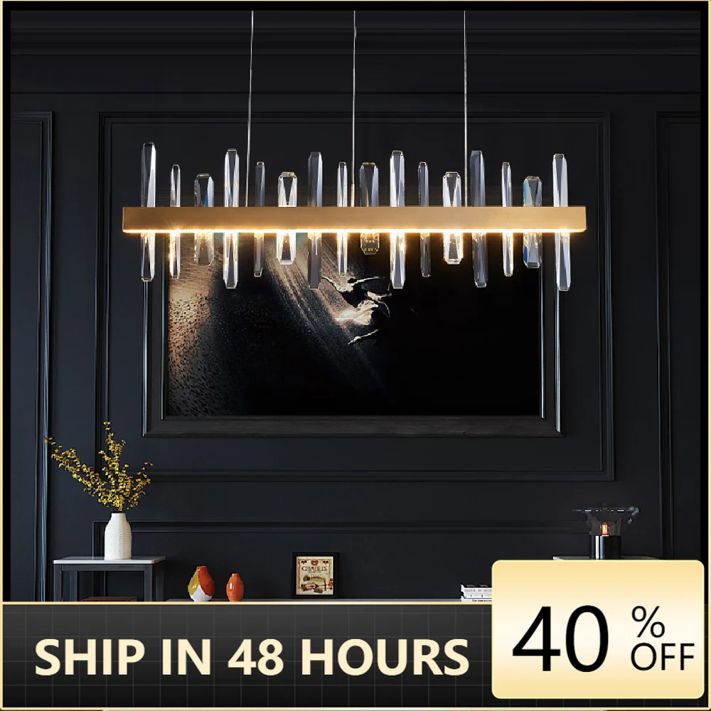 

Modern Dining Room Led Dimmable Pendant Lights Lustre Gold Metall K9 Crystal Led Suspend Lamp Adjustable Hanging Lamp Fixtures