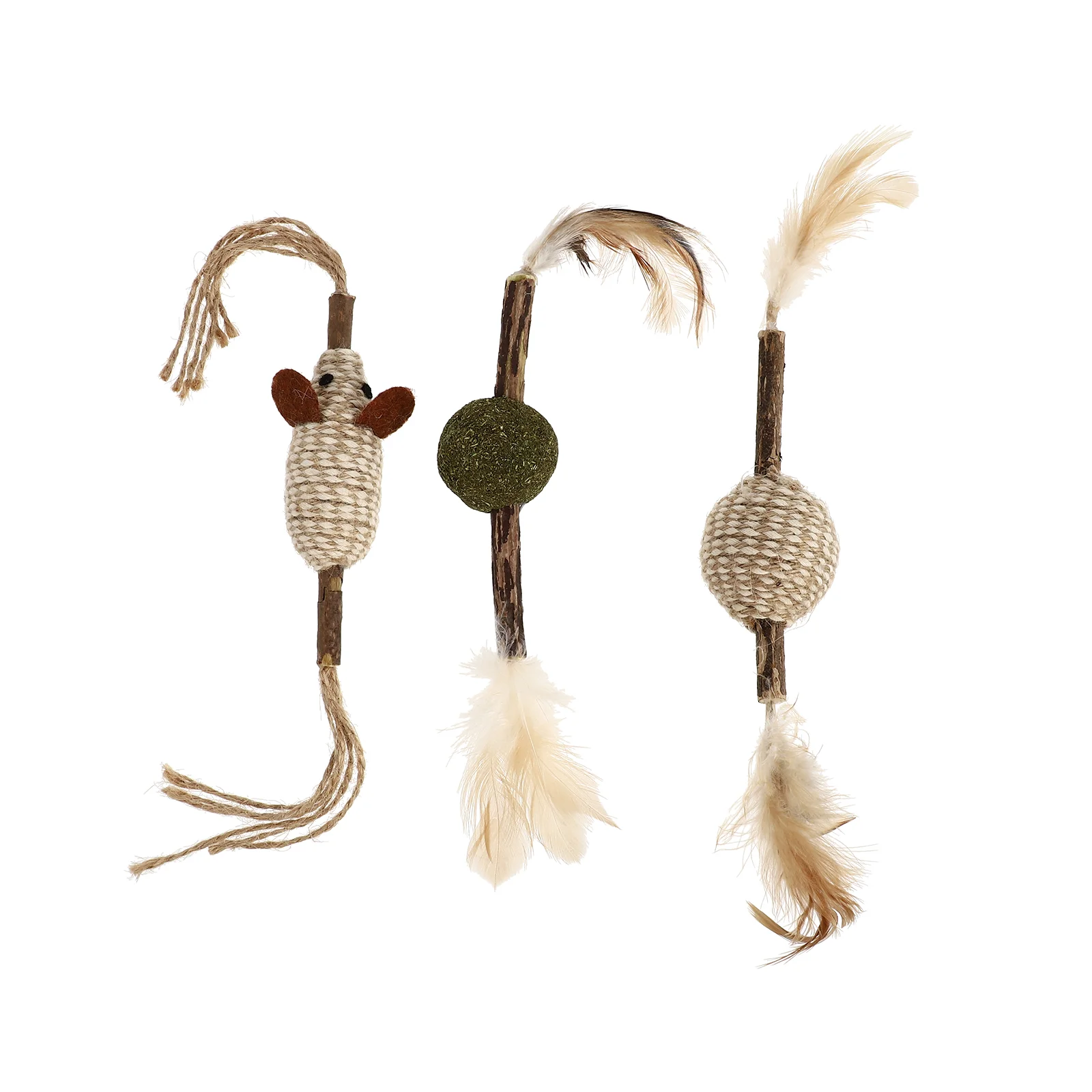 

3Pcs Funny Cat Teaser Toys Wood Stick Feather Teaser Pet Interactive Plaything