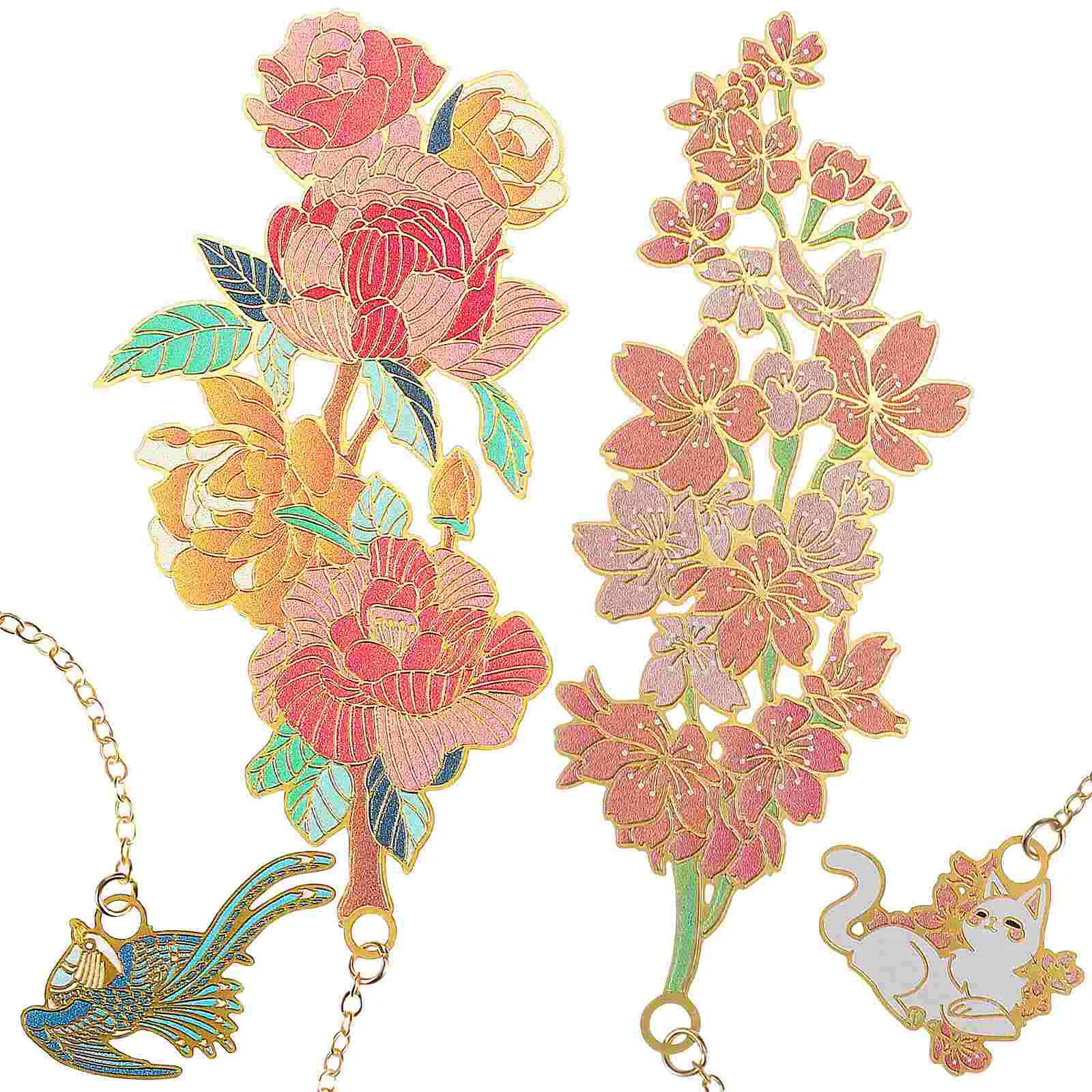 

2Pcs Flower Bookmarks Cherry Blossom Flower Metal Bookmarks with Pendant Birthday Present for Book Lovers