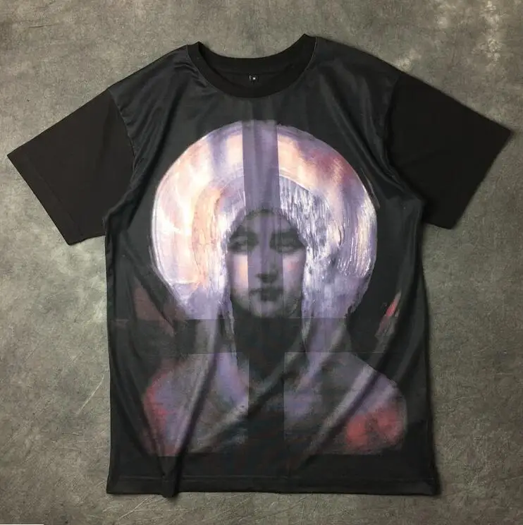 

Футболка мужская с крестом 19ss, хлопковая уличная футболка в стиле хип-хоп, с изображением девы Марии гало, для скейтборда, топ, #39