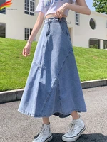 high waist women denim skirt long 2022 new arrivals sky blue a line casual maxi jean skirts for ladies jupe longue femme