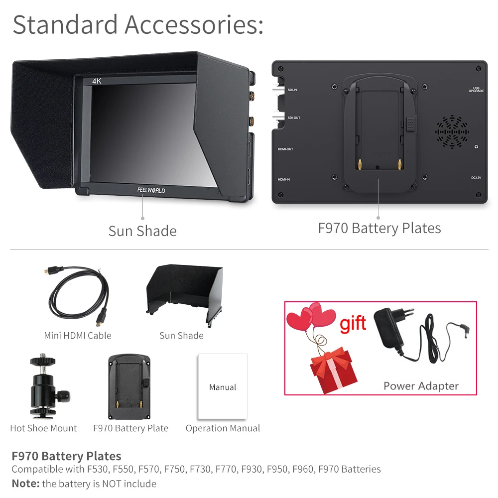 FEELWORLD 7-дюймовый монитор для камеры FW703 3G-SDI 4K HDMI IPS Full HD 1920x1200 с историями для камеры-стабилизатора (art.: 3920cf26367cf) - 3920cf26367cf