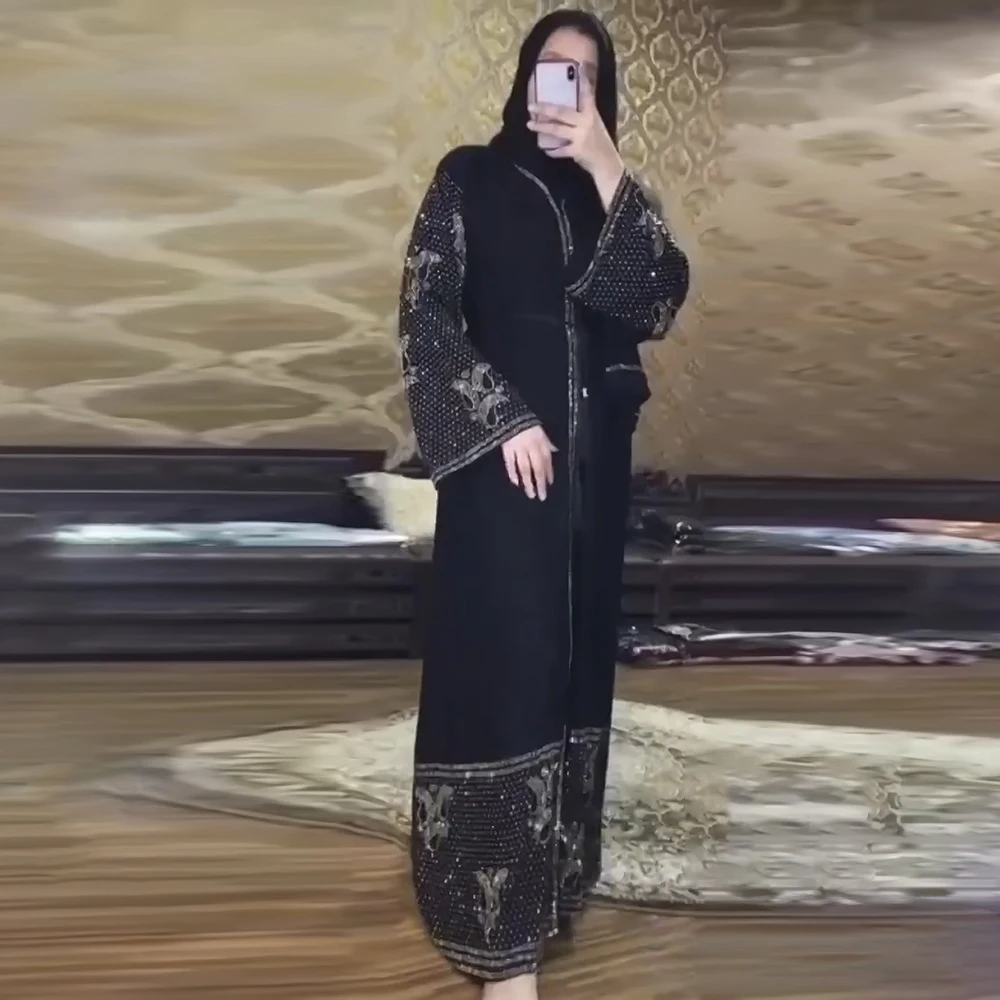 MD Black Abaya Dubai Turkey Muslim Hijab Dress 2022 Caftan Marocain Arabe Islamic Clothing Kimono Femme Musulmane Djellaba Robes