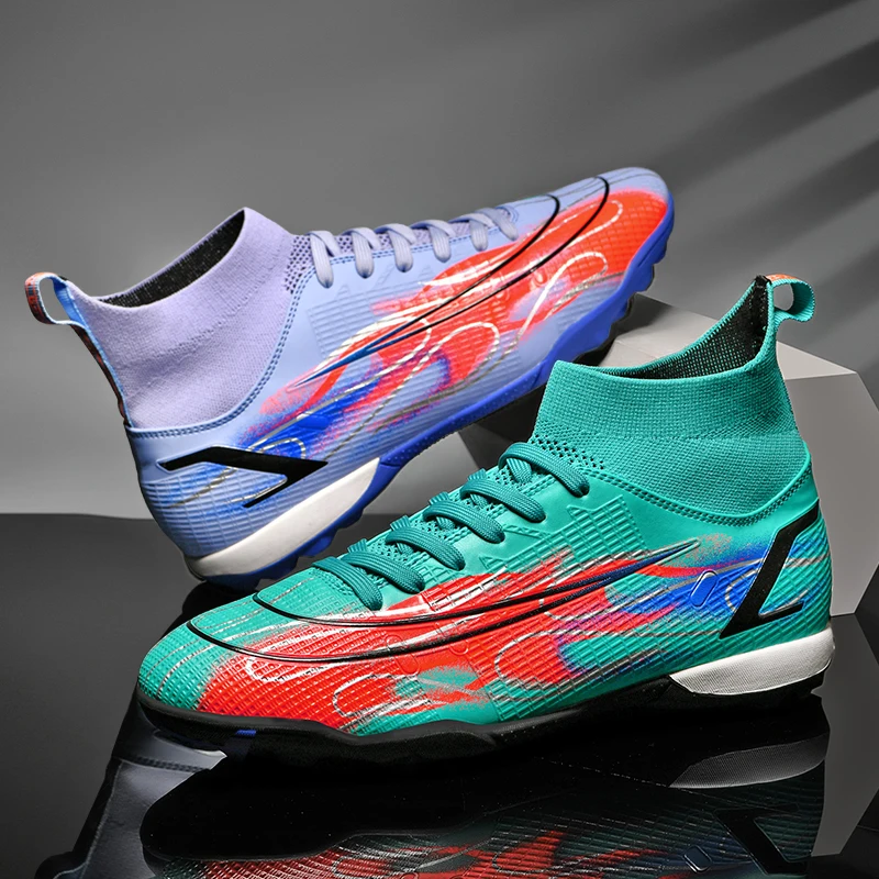 High Top Men's Soccer Cleats FG/TF Wear-Resistant Anti-Skid Children's Training Shoes Football Boots Outdoor Sports Sneakers