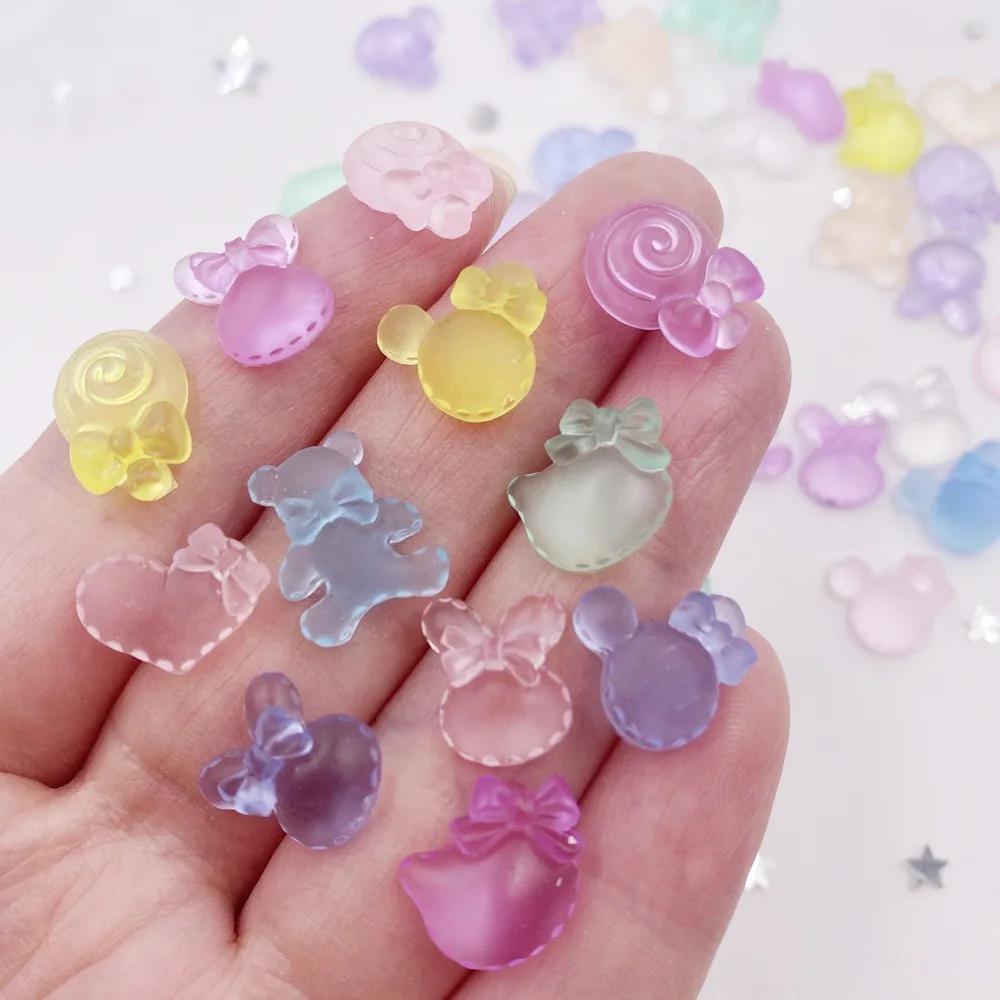 

3D Jelly Color Nail Art Rhinestone Flatback Rabbit Bear Heart Cat Mouse Head Lollipop Resin Figurines Scrapbook DIY Home Decor