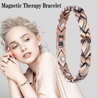 vintage copper magnetic bracelets for women arthritis pain relief adjustable bio energy blood pressure inlaid zircon bracelet