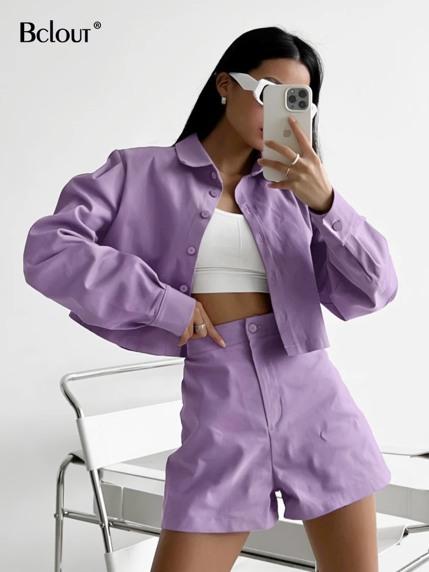 

Комплект Bclout женский из 2 предметов, Повседневная рубашка с длинным рукавом, элегантные шорты с широкими штанинами и высокой талией, цвет фи...