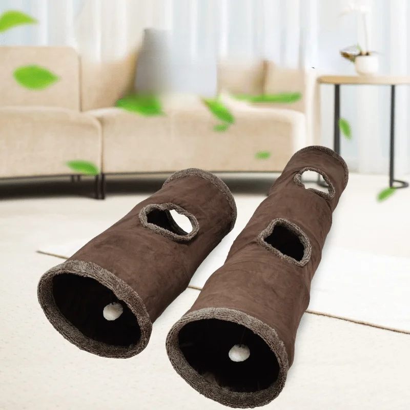 

Cat Tunnel Kitten Play Tube Small Dogs Bunnies With Ball Fun Cat Toys Suede Peep Hole Collapsible Pet Toys