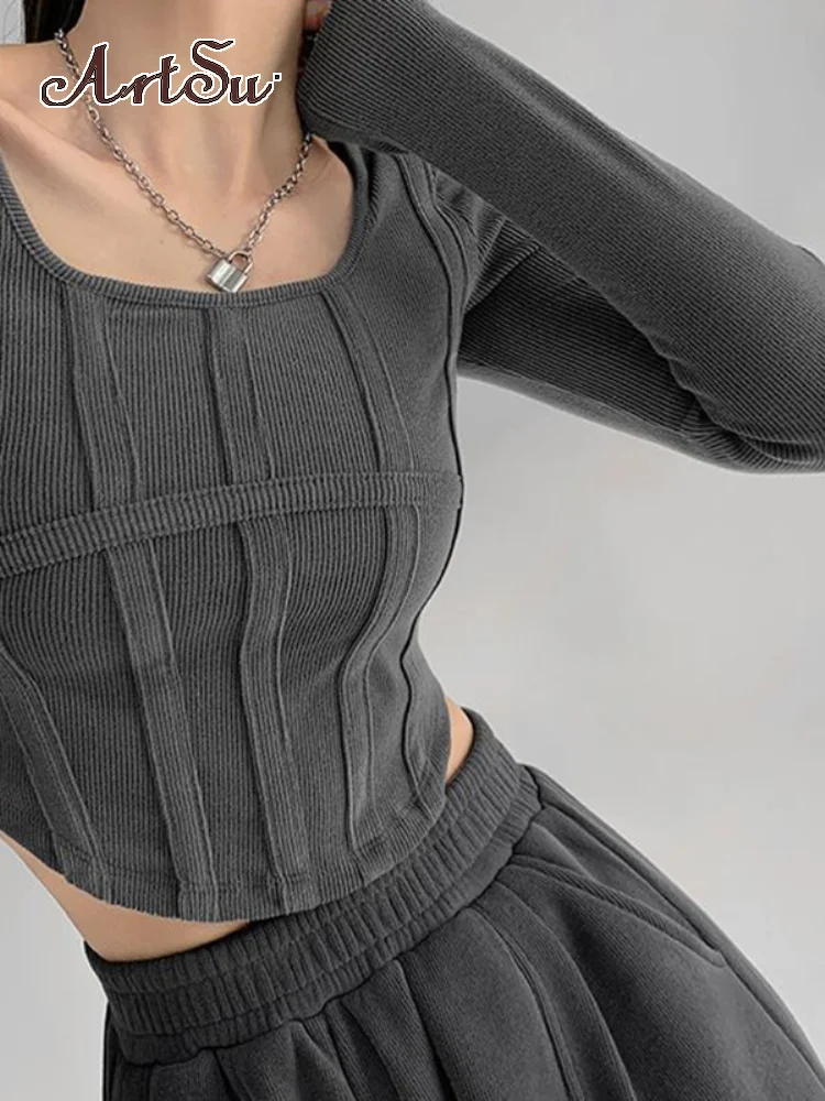 Artsu однотонный облегающий топ с длинными рукавами в стиле пэчворк сексуальный