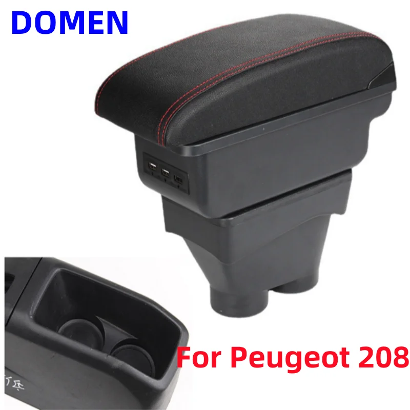 

For Peugeot 208 Armrest Box Interior Parts Car Central Content With Retractable Cup Hole Large Space Dual Layer USB 2012-2018