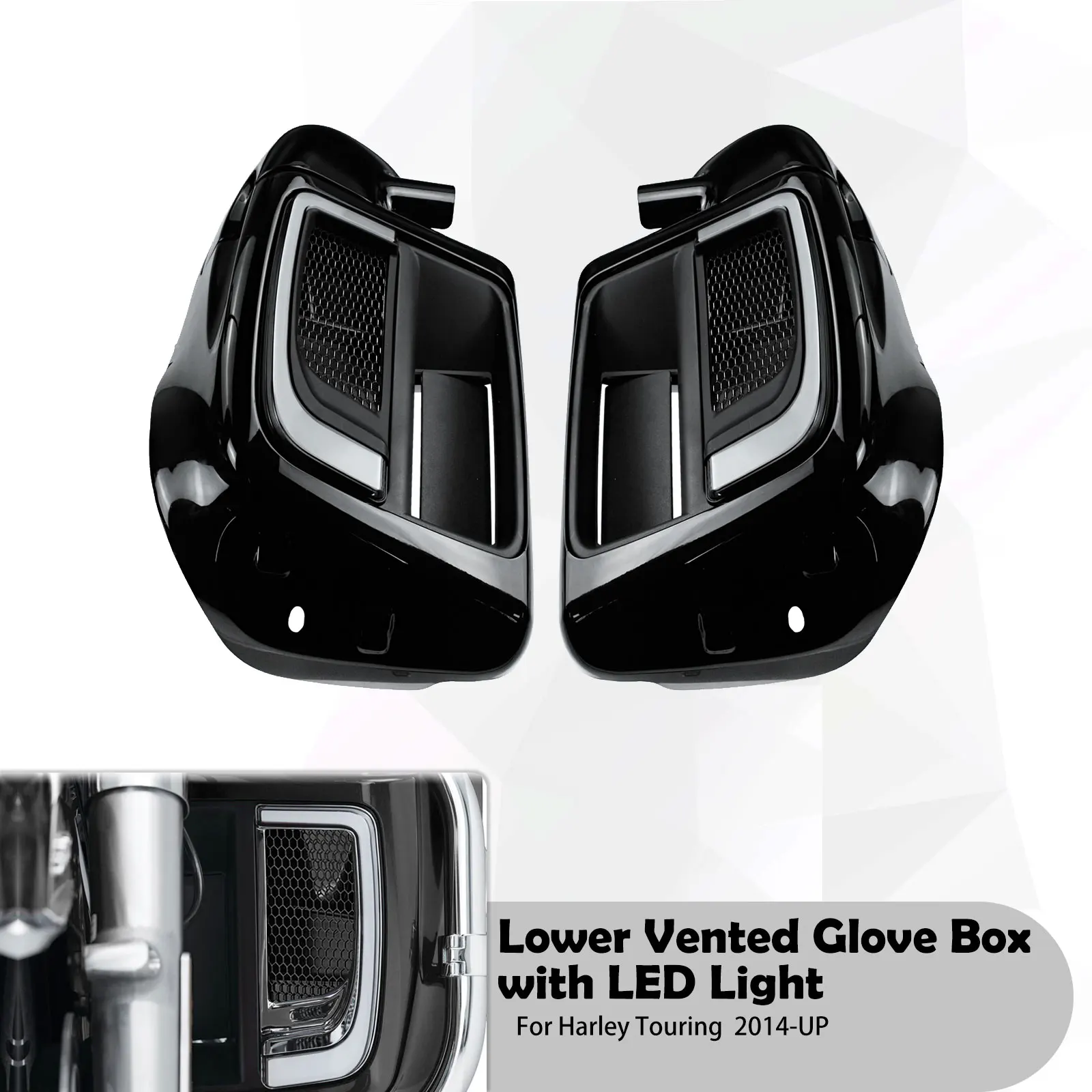 

Нижний вентилируемый обтекатель ног, перчаточный ящик для мотоцикла со светодиодной подсветкой для Harley Touring Road King FLHR Street Glide FLTRX FLHTK 2014-Up