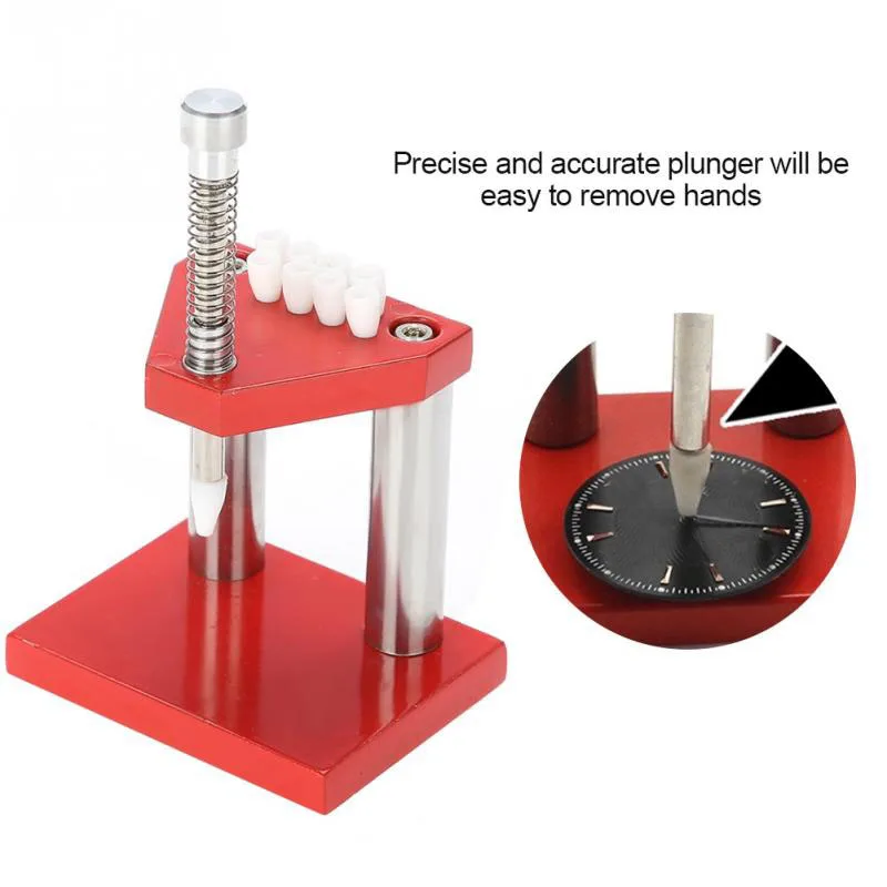 Red Watch Tool Hand Plunger Puller Remover Hand Set Fitter Solid Alloy Steel Watch Repair Tool Kit With 6 Plastic Dies