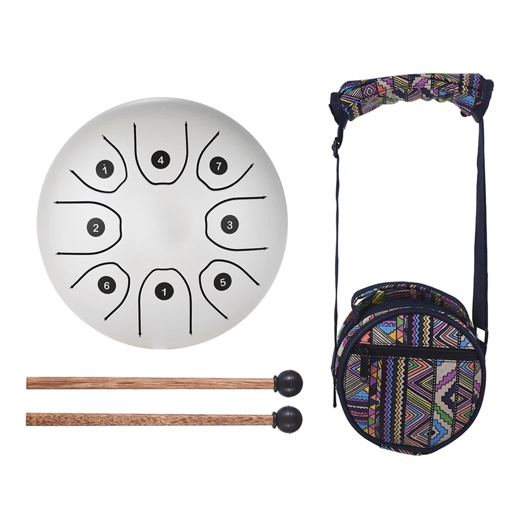 

5.5 Inch Mini 8-Tone Steel Tongue Drum C Key Percussion Instrument Hand Pan Drum with Drum Mallets Carry Bag,White