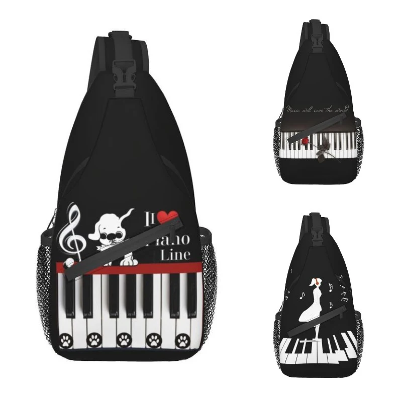 

Puppy Learn Line Notes Piano Keys Treble Clef Sling Chest Bag Pianist Shoulder Crossbody Backpack for Men Travel Hiking Daypack