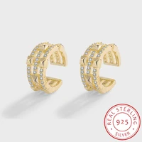 classic 18k gold three row full diamond geometric earring for wmen girl original sterling silver engagement bridal gift jewelry