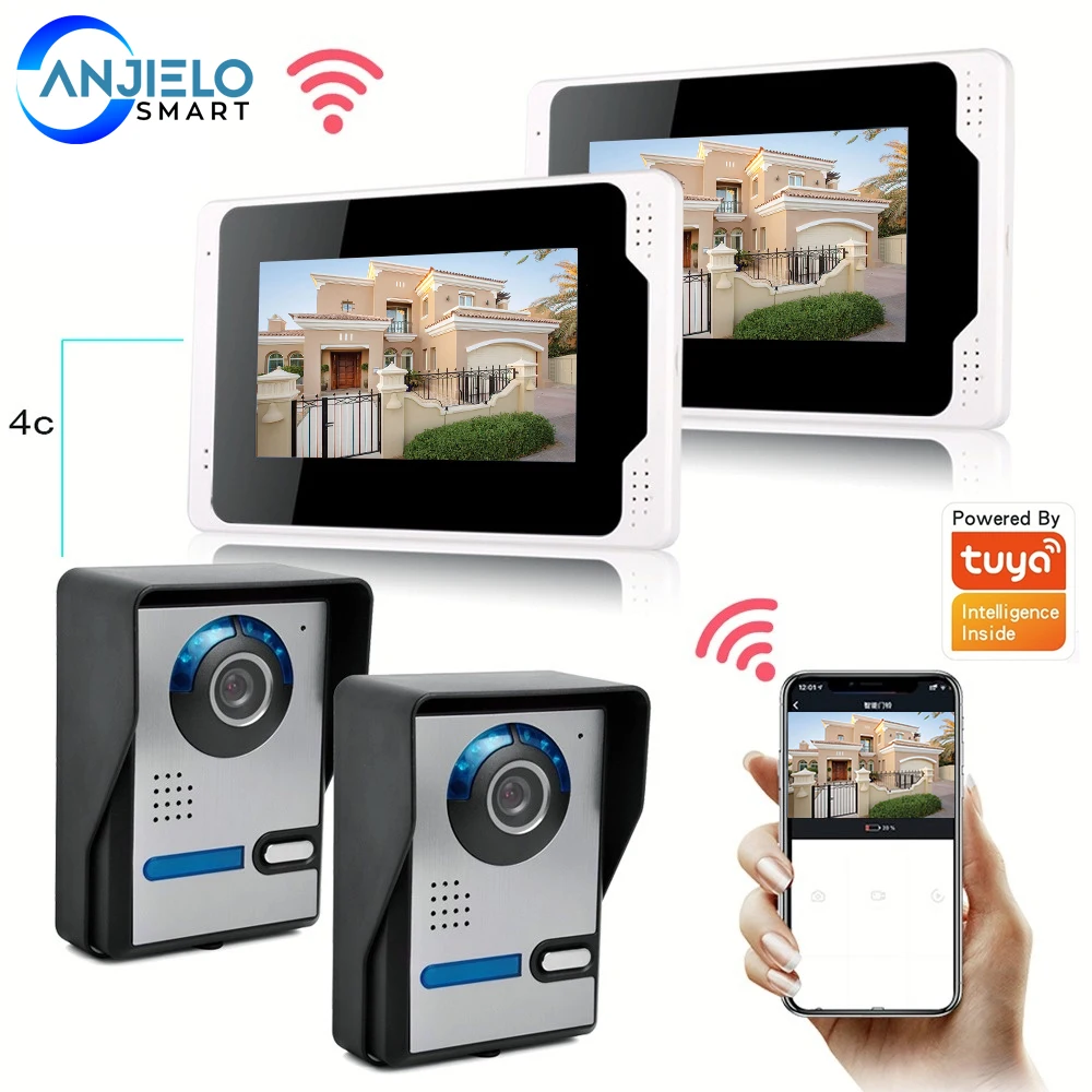 Smart Home Wifi Wired Video Door Phone Intercom Doorbell With Remote Control Unlock Door Waterproof Frame 6 Languages Tuya App