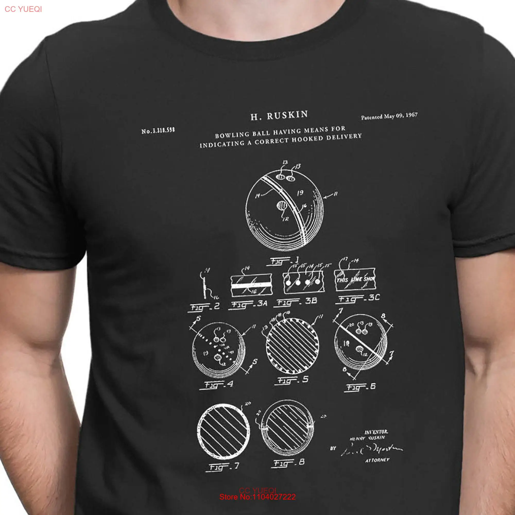 1967 патент для боулинга Винтажная футболка с длинными или короткими рукавами PT571
