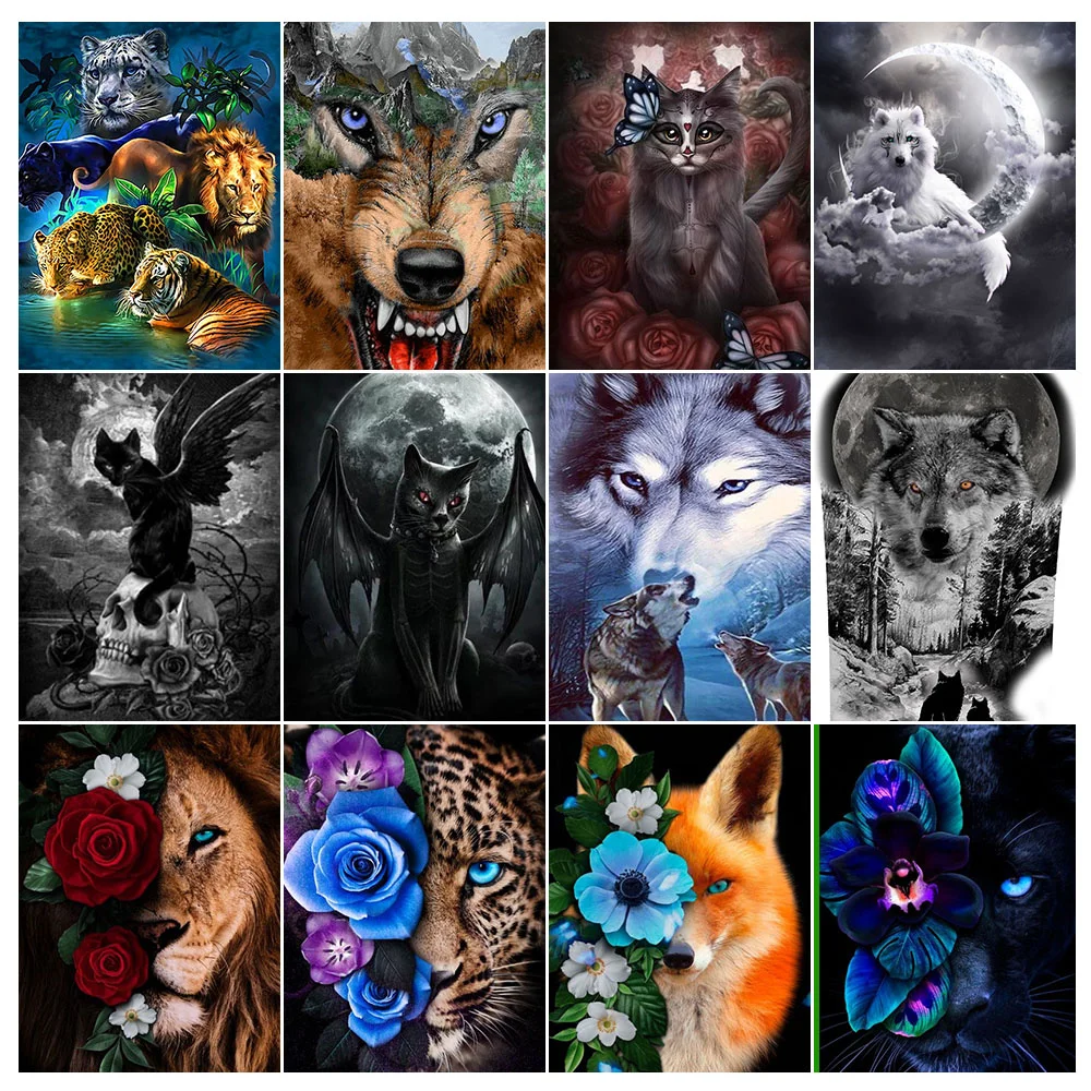

Алмазная 5D картина «сделай сам», вышивка с изображением животных, тигра, волка, Лев, леопарда, мозаика, полный набор для вышивки крестиком, домашний декор, подарки