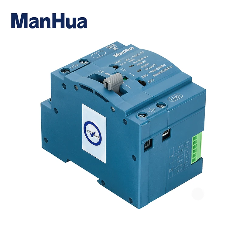 Фото ManHua Dual Power 2P 63A 230VAC ME1-63AE Автоматический резервный переключатель с двойным питанием Переключатель типа ПК Монтаж на DIN-рейку Синий корпус №1