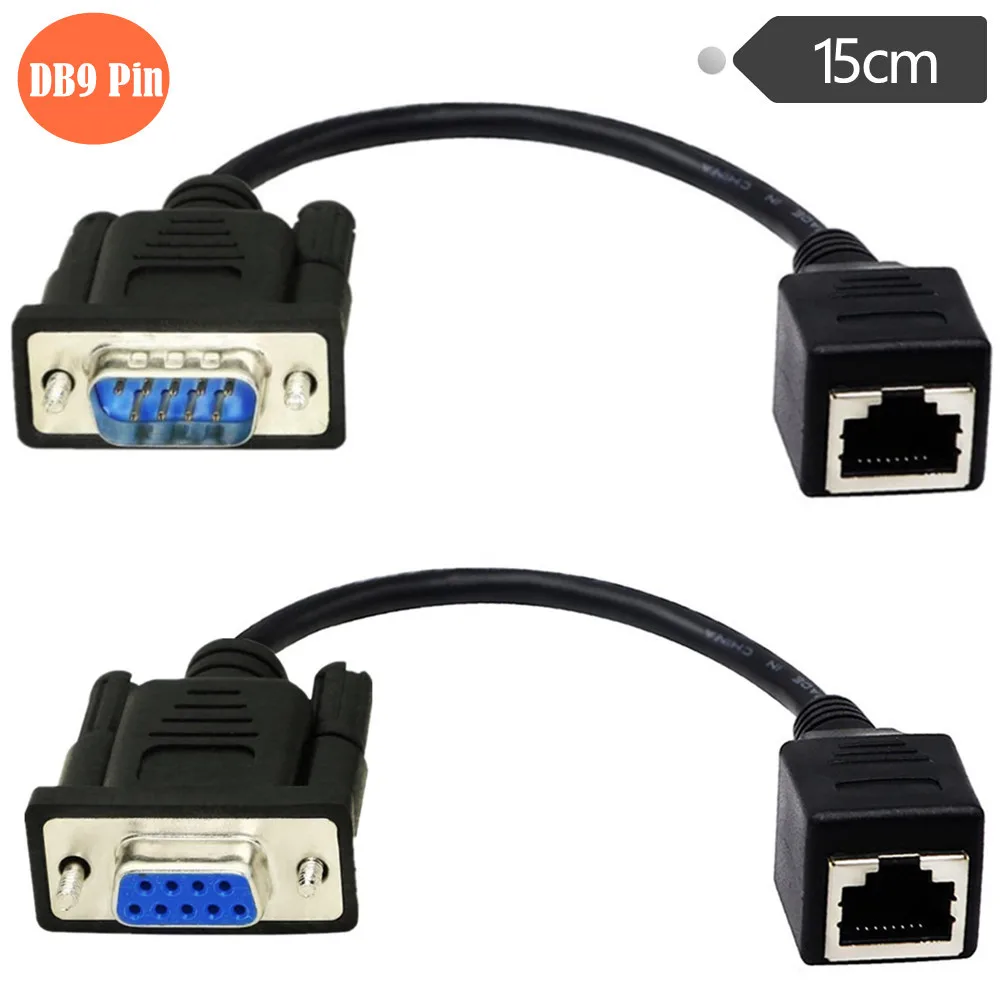 Удлинитель DB9 с RS232 на RJ45, 9-контактный последовательный порт DB9 мама и папа к RJ45 CAT5 CAT6 Ethernet LAN Удлинительный Кабель-адаптер 15 см