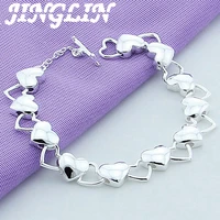 jinglin 925 sterling silver solid hollow full heart bracelet for woman charm wedding engagement party fashion jewelry