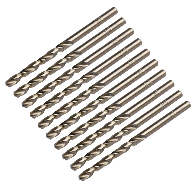 

10Pcs 1/1.5/2/2.5/3/3.2/3.5/4/4.5/5mm M35 Round Shank HSS-Co Cobalt Twist Drill Spiral Drill Bit