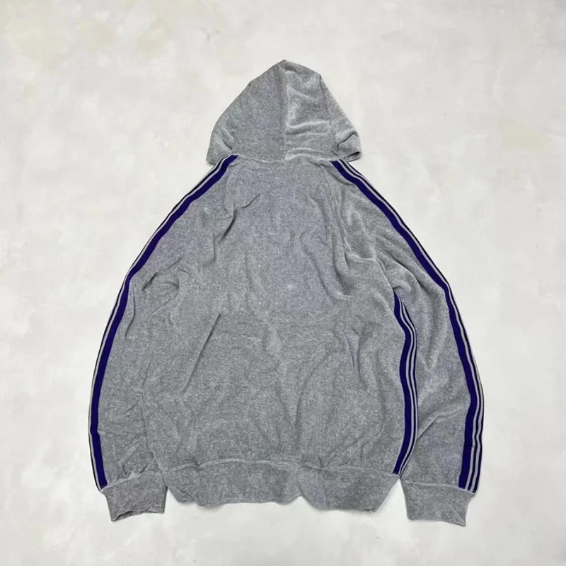 

Quality Gray Good Fashion Hoodie Men 1:1 AWGE Purple Stripe Embroidery Butterfly Needles Women Pullover Sweatshirts