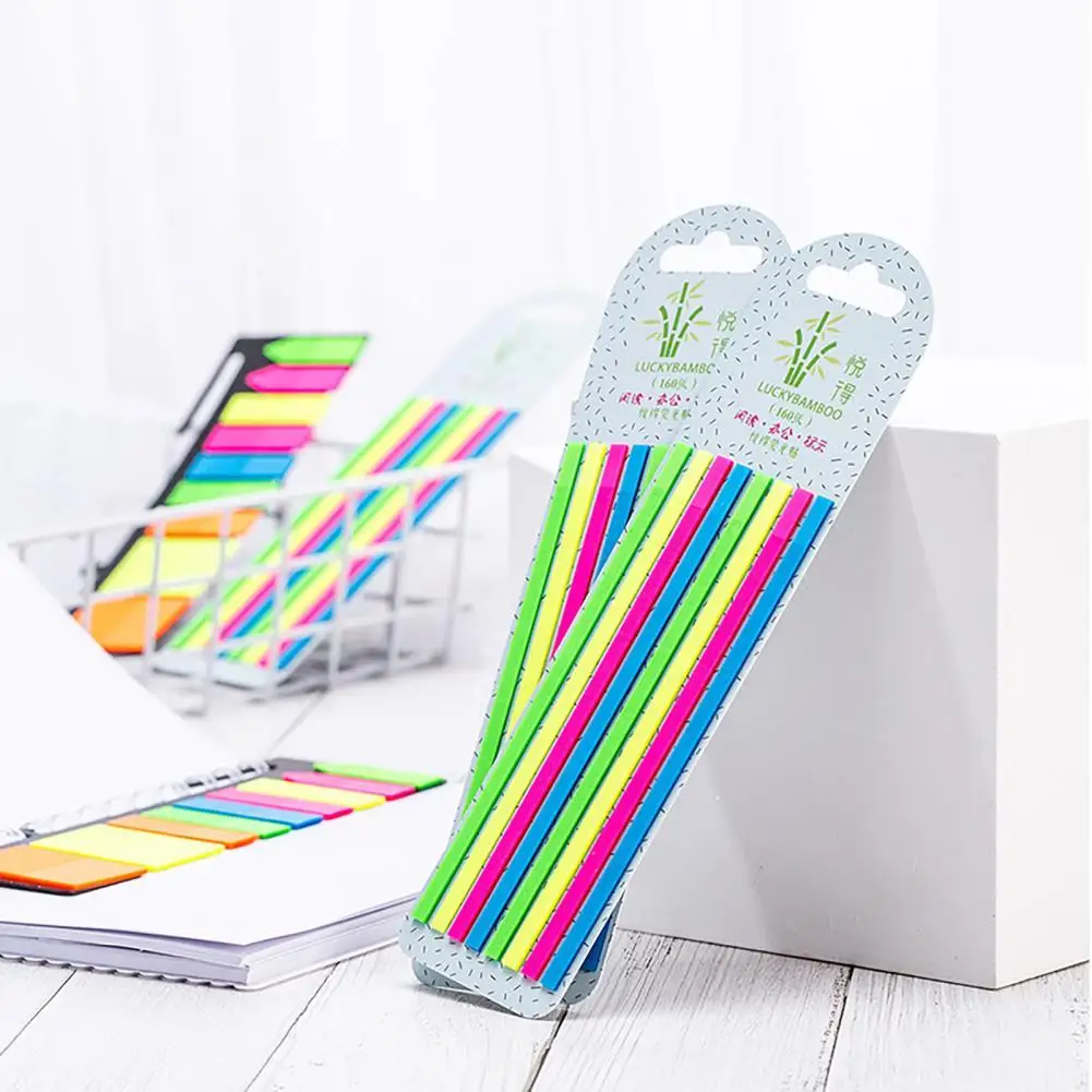 

PET 160Pcs/Set Lightweight Fluorescent Tape Page Marker Memo Board Pure Color Sticky Note Eye-catching for Office