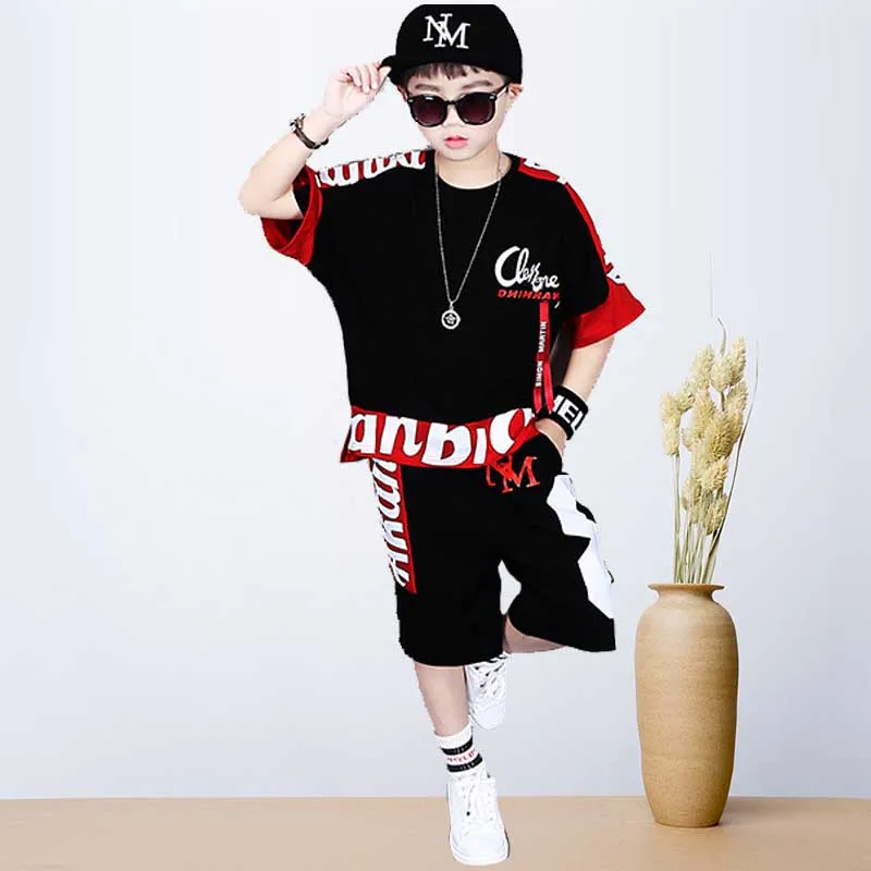 2022 new unsex girls Boy Hip-hop Summer Kids Children Sets Sports Suit Cotton Short Sleeve Hip Hop Costume 4 6 7 8 9 11 12 Year