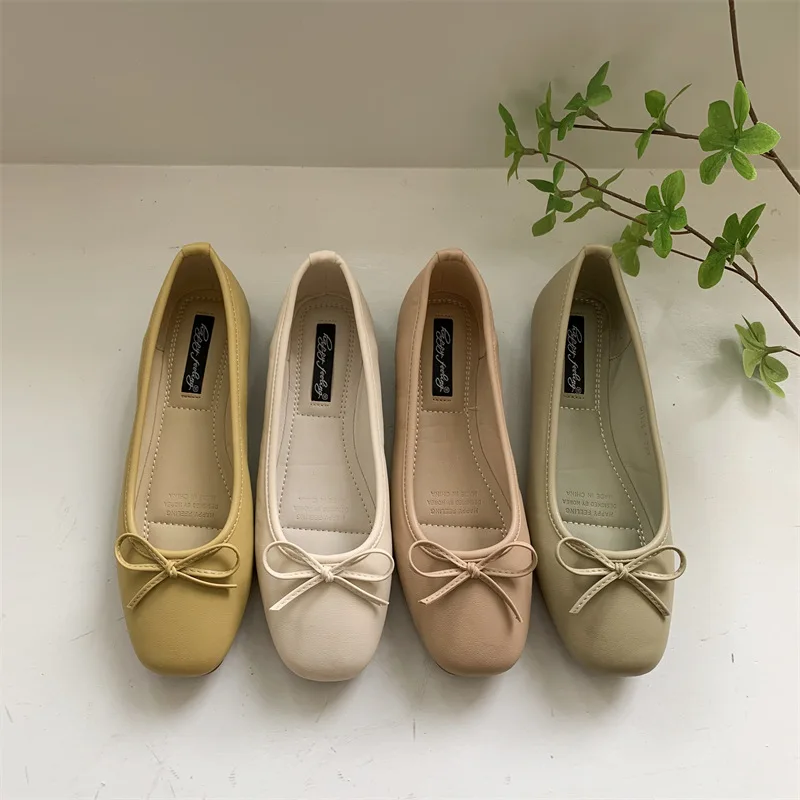 

Shoes Woman Flats Shallow Mouth Low Heels Dress Basic Bonded Leather PU Rubber Shoes Woman Flats Low Heels Shallow Mouth Dress P